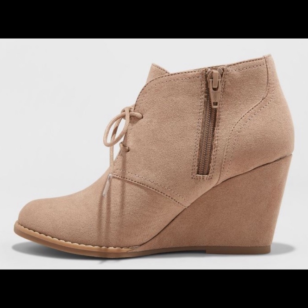 Women's Bessie Microsuede Wedge Bootie Taupe - Picture 2 of 3